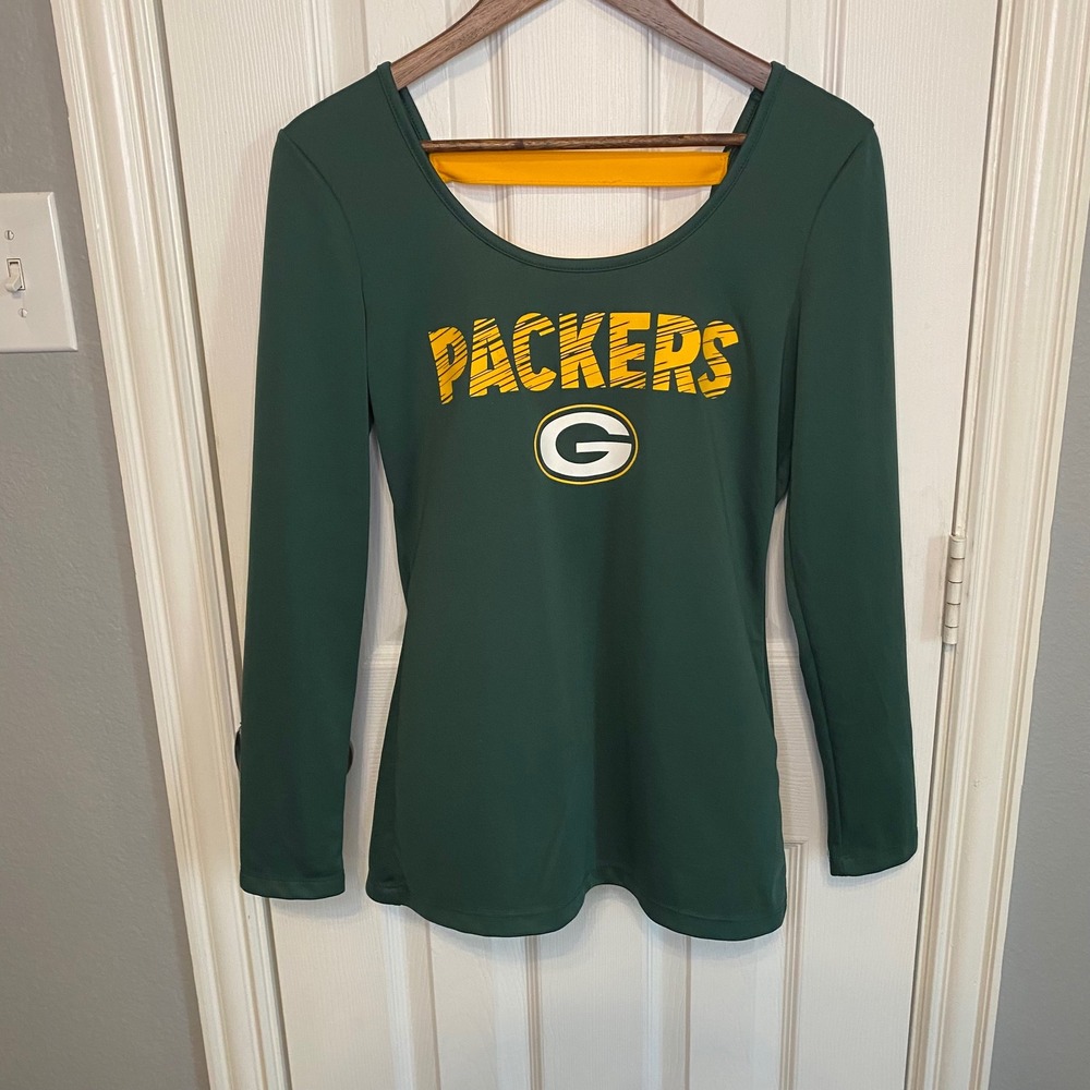 Green Bay‎ Packers Womens Medium Long Sleeve Scoop Neck Crossover Back Shirt